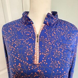 Court Haley Women's Long Sleeve Quarter Zip Pullover, Blue Printed Size XL Golf